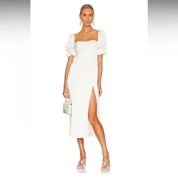 sam edelman women's cap-sleeve side-slit midi dress Max Studio Bubble Sleeve V-neck Empire Waist Midi Dress